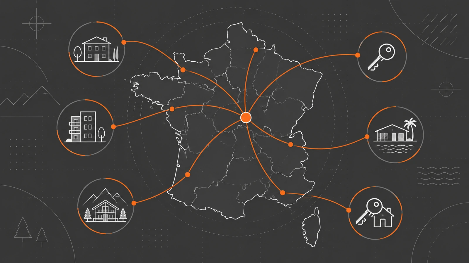 Une carte de France stylisée dont un point s’allume en orange