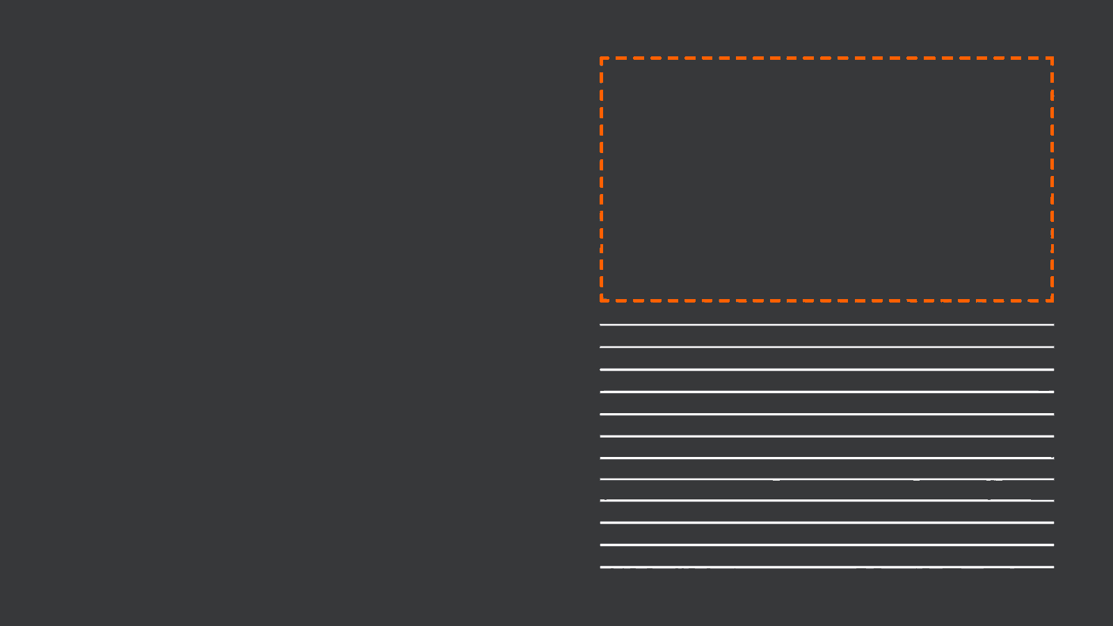 Page de résultats stylisée dont le bloc supérieur, en pointillés orange, est resté vide