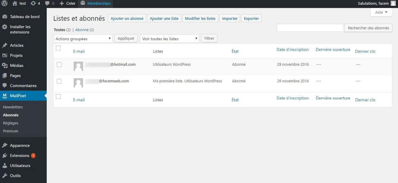 installation de mailpoet pour wordpress