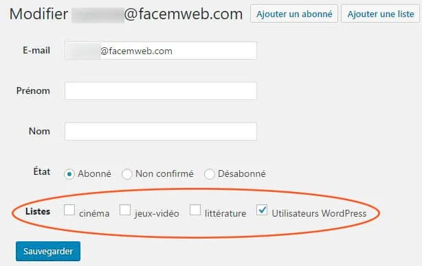 choix de liste d'abonnés