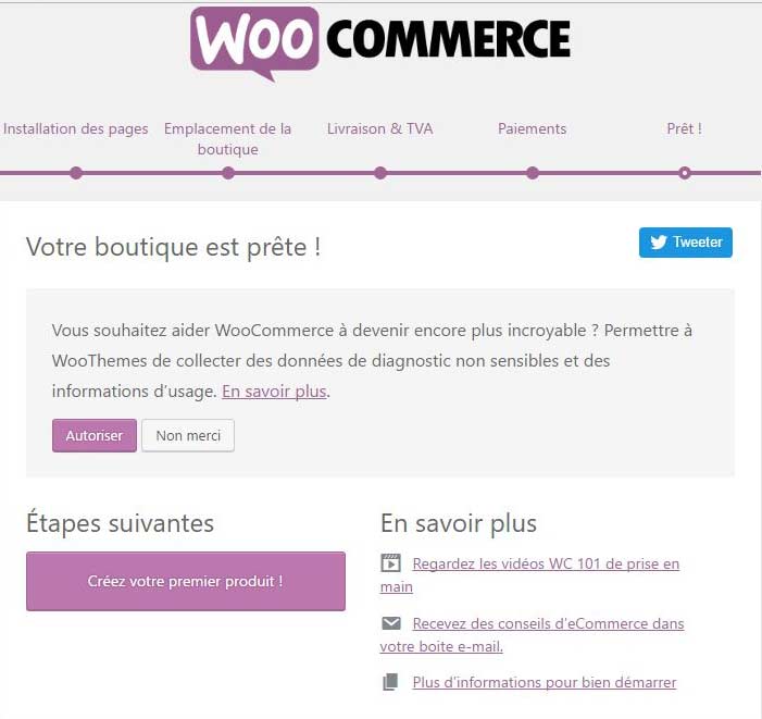 Fin de la configuration rapide de WooCommerce
