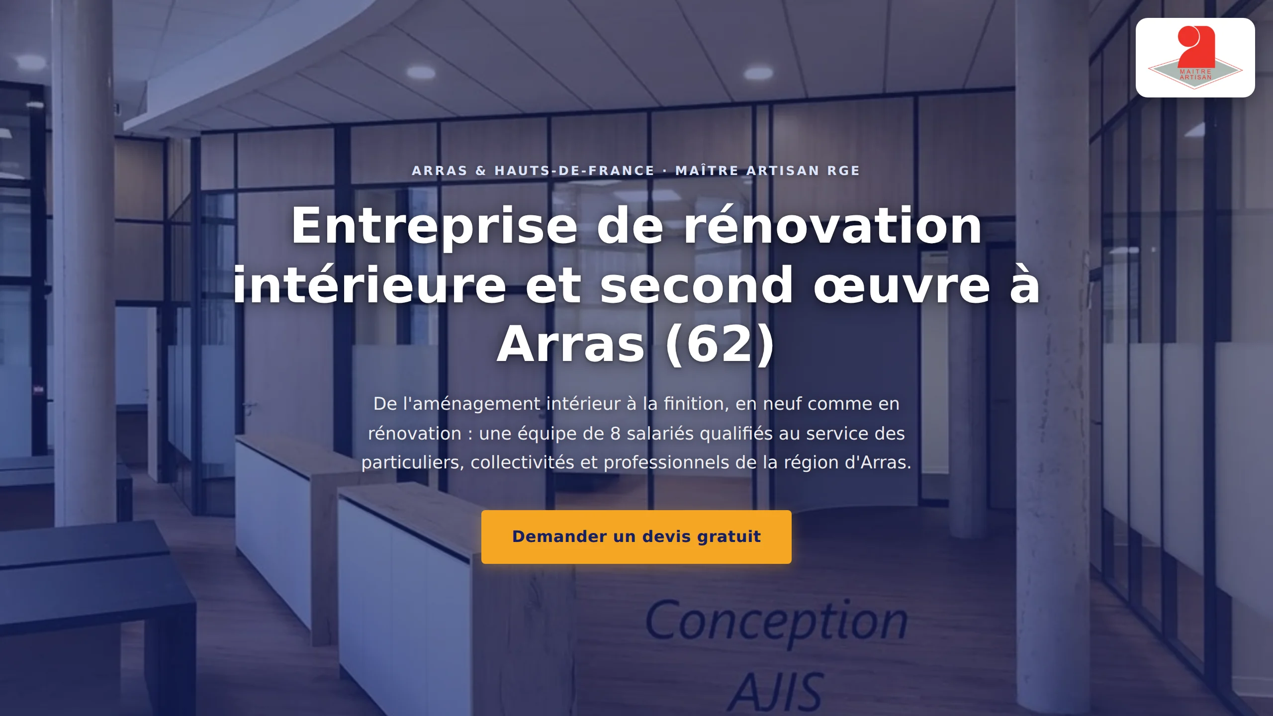 Page d’accueil du site Vincent Compagnon, avec le logo officiel Maître Artisan
