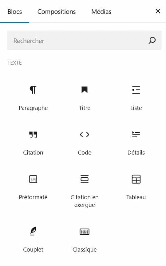 Bloc Texte de gutenberg