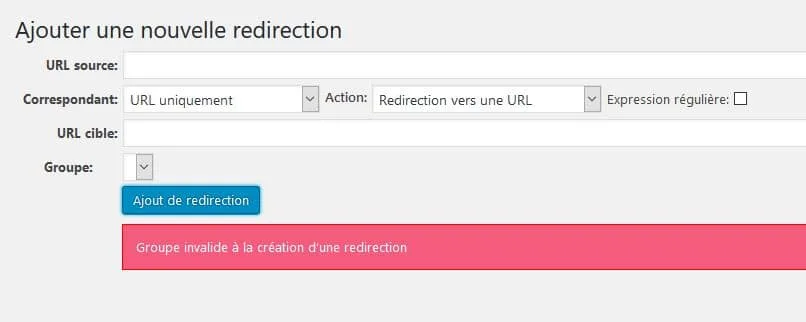 groupe invalide a la creation d une redirection