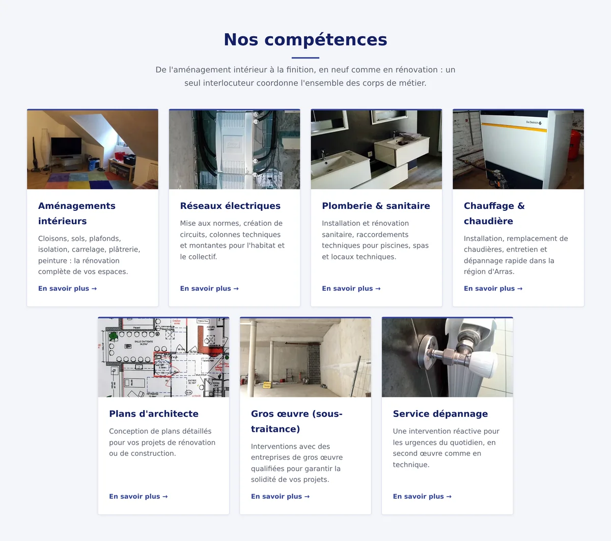 Grille des métiers sur la page d’accueil du site Vincent Compagnon