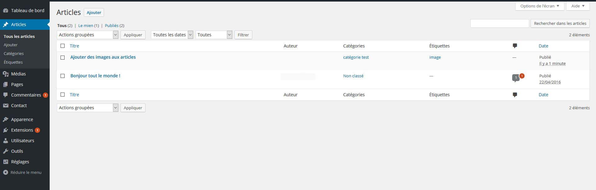 affichage liste articles wordpress