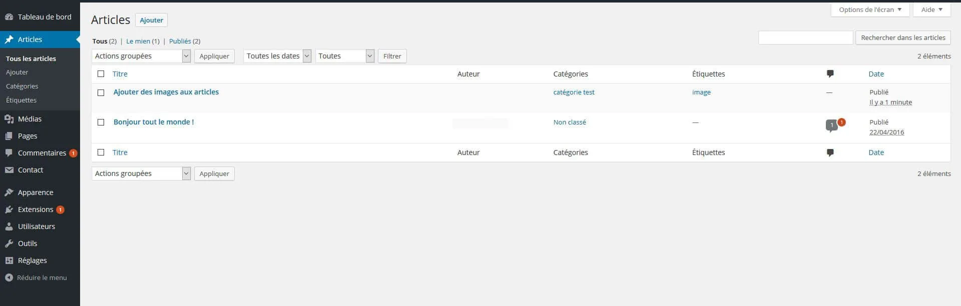 affichage liste articles wordpress