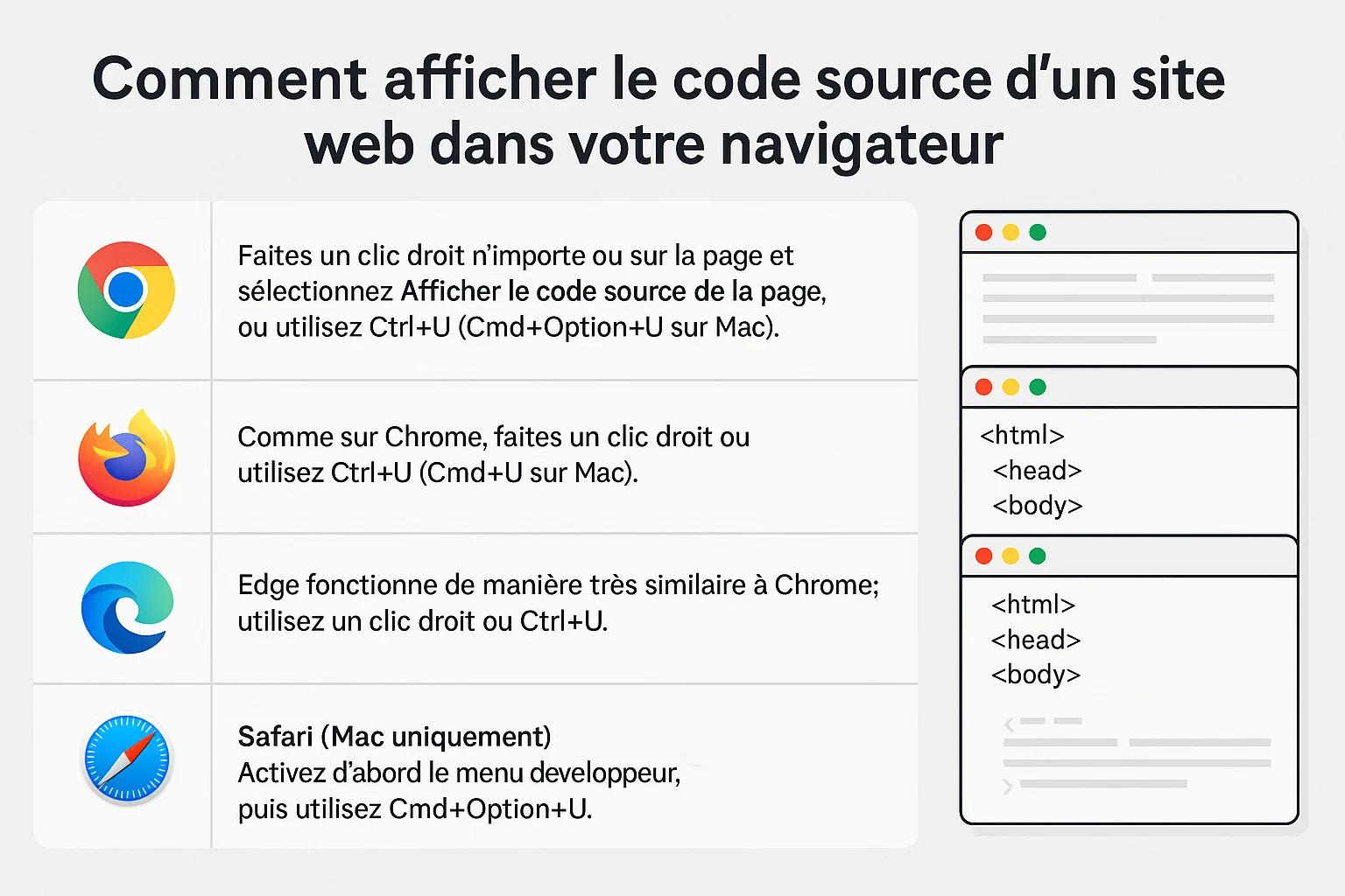 Affichage du code source d'un site Web dans le navigateur
