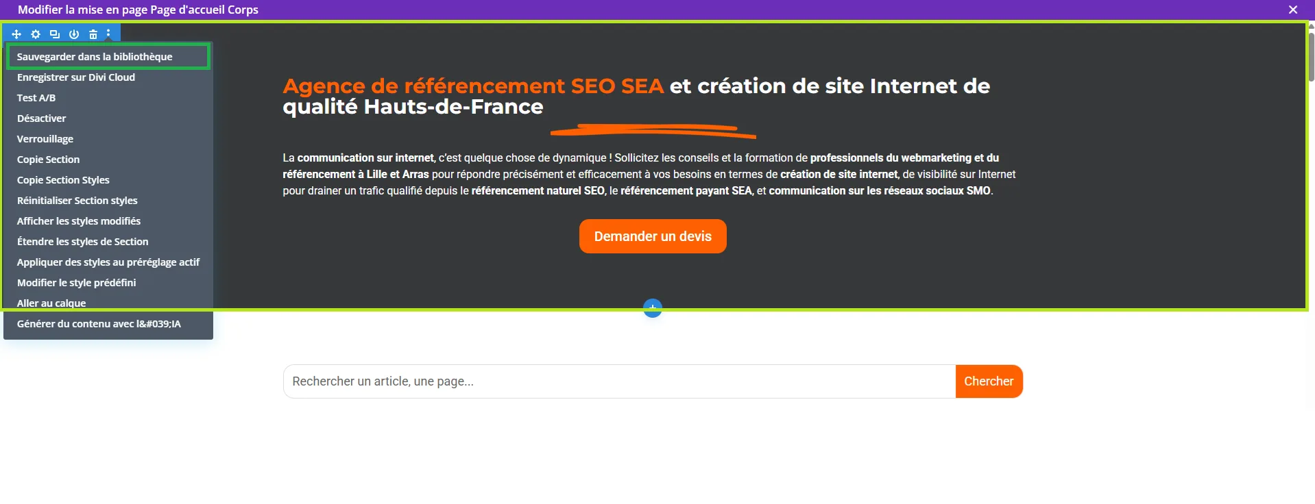 ajout layout library divi