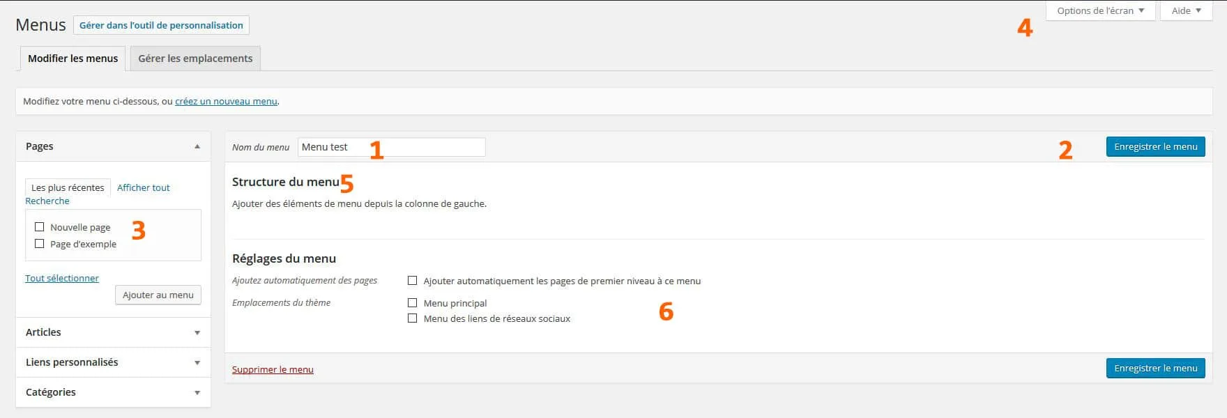 configurer menu simple wordpress