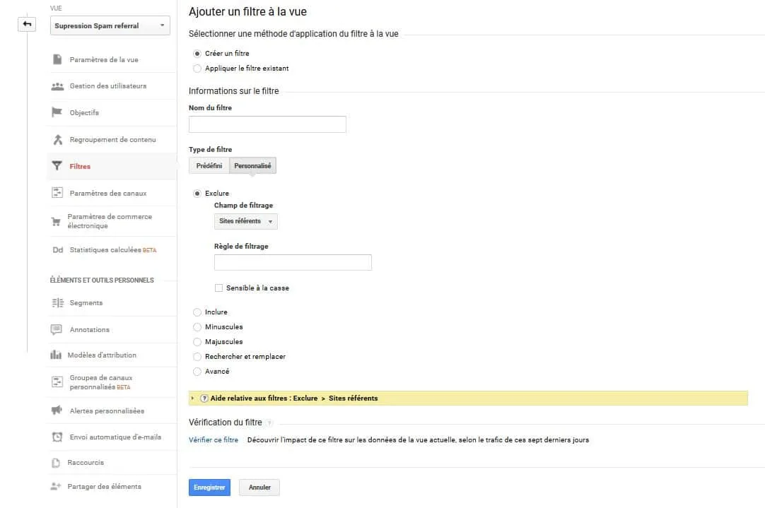 ajouter filtre personnalise site referent