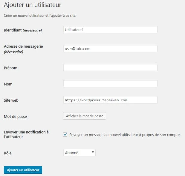 ajouter un utilisateur wordpress