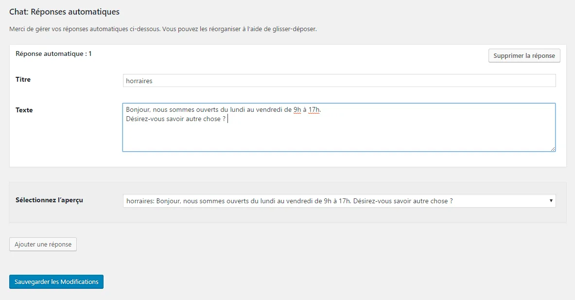 faire une reponse automatique chat