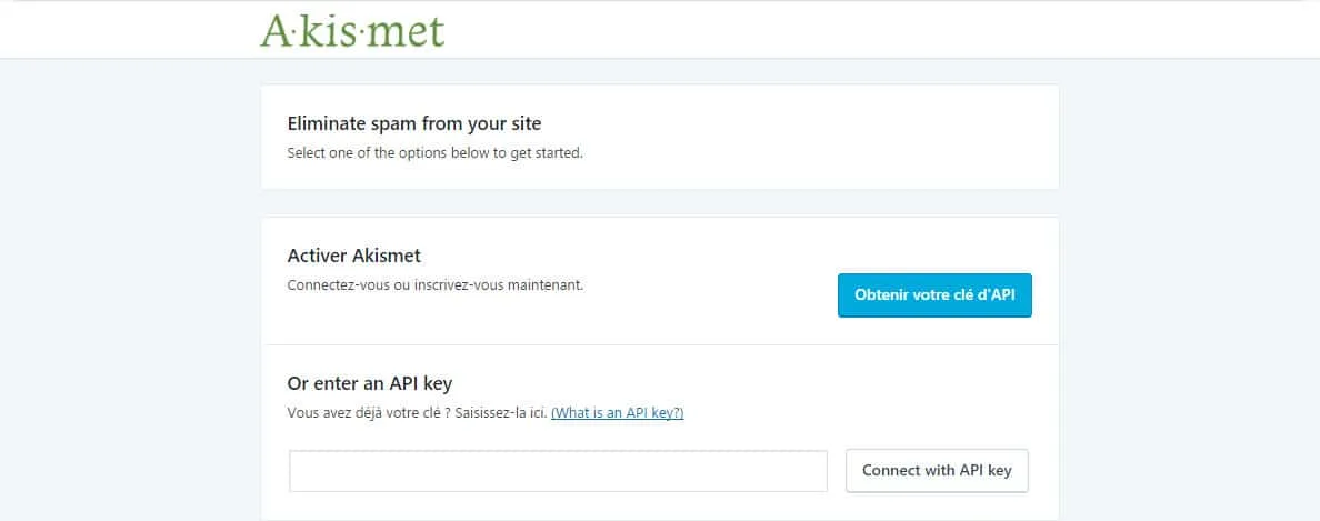 obtenir cle api akismet anti spam