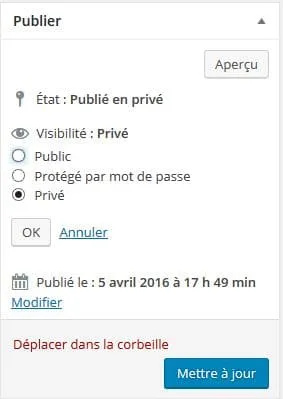 creer un petit article prive wp