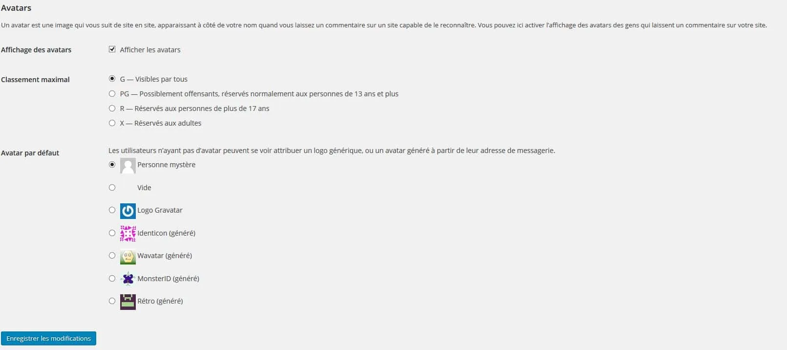 gestion des avatars wordpress