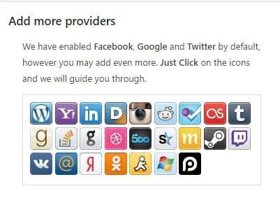 Interface d’ajout de réseaux sociaux