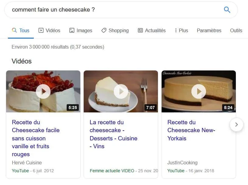 Vidéo dans les SERPs