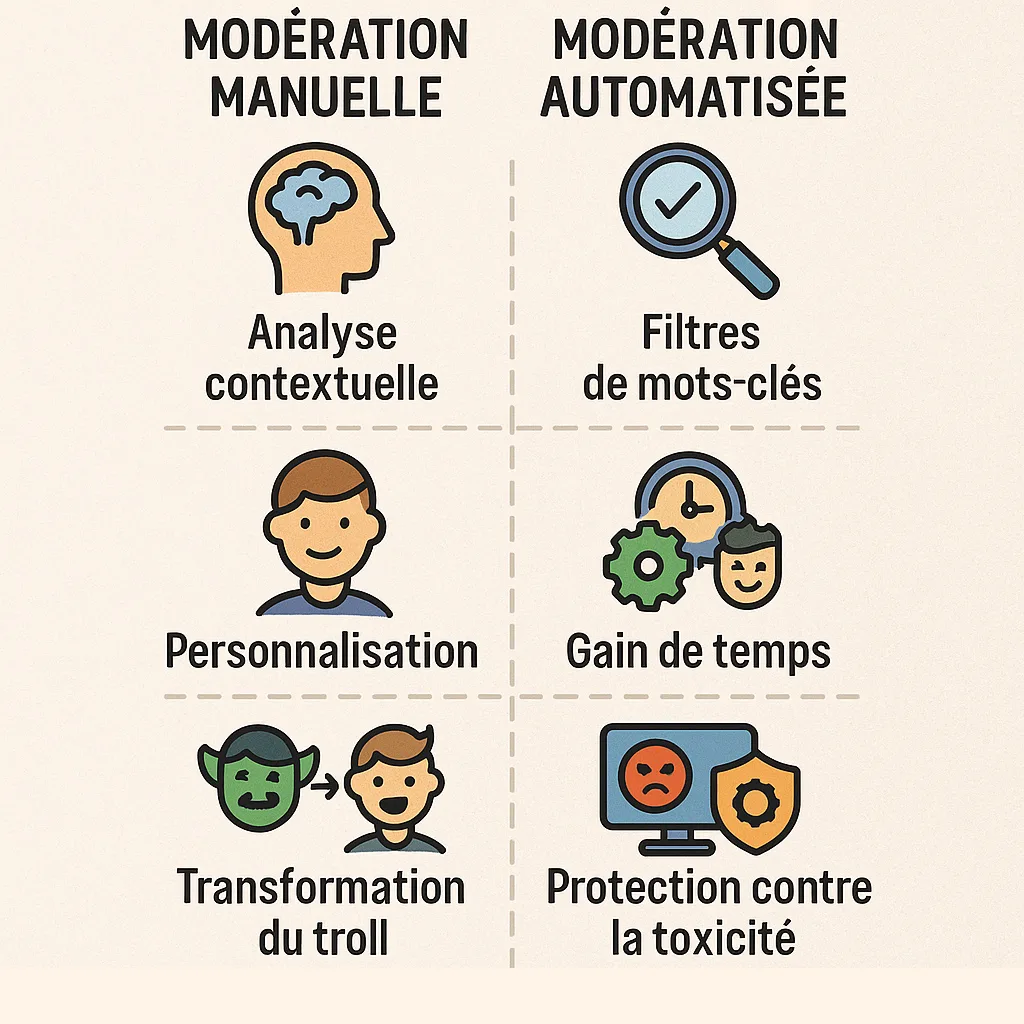 comparaison modération manuelle vs automatisée