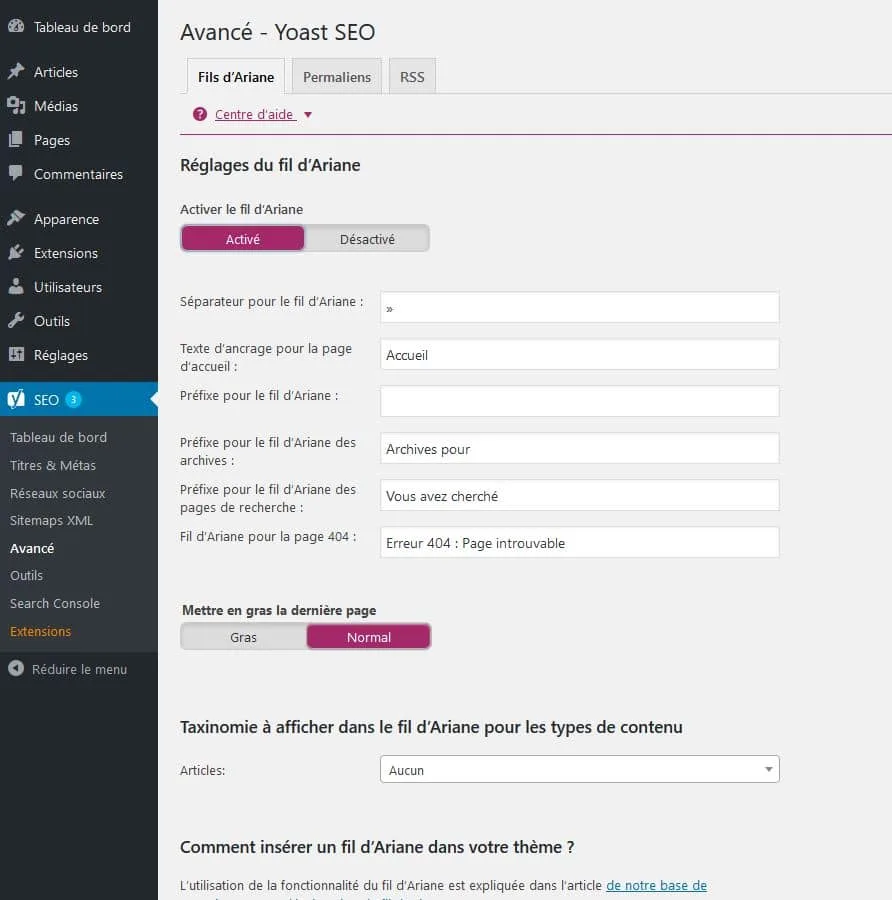 configurer breadcrumb yoast seo