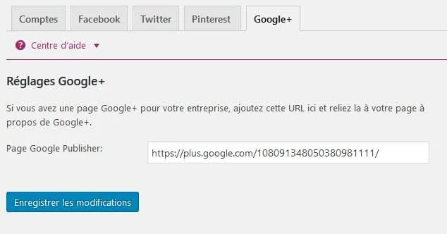 installer balise rel publisher wordpress