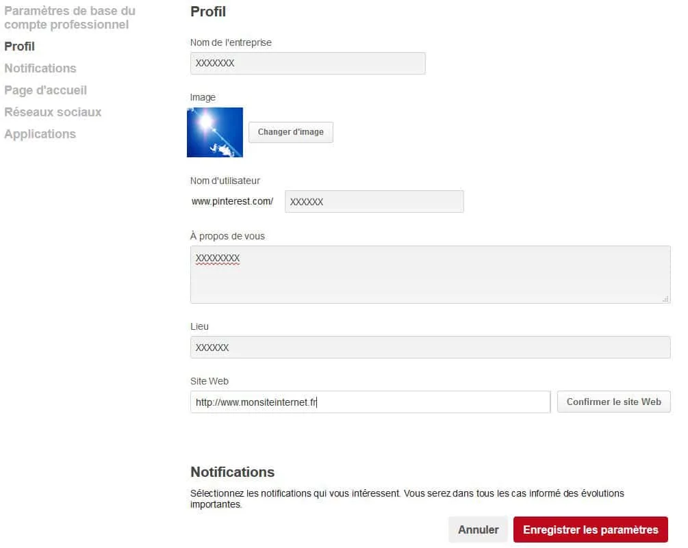 confirmation autorisation pinterest