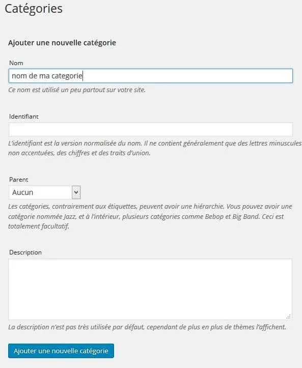 modifier une categorie dans wordpress