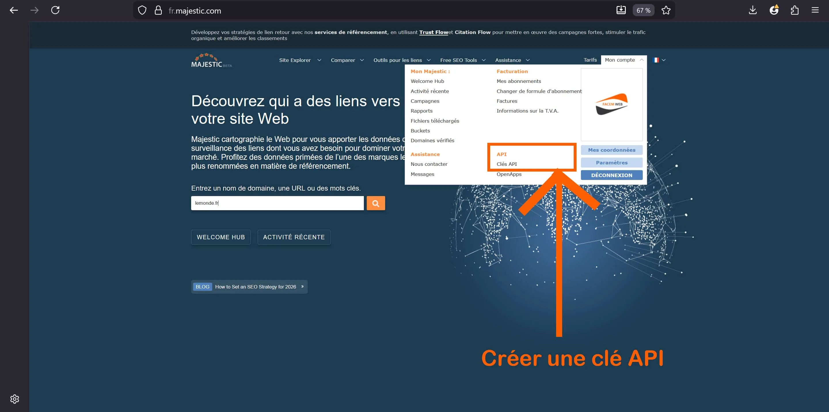creation cle api majestic SEO
