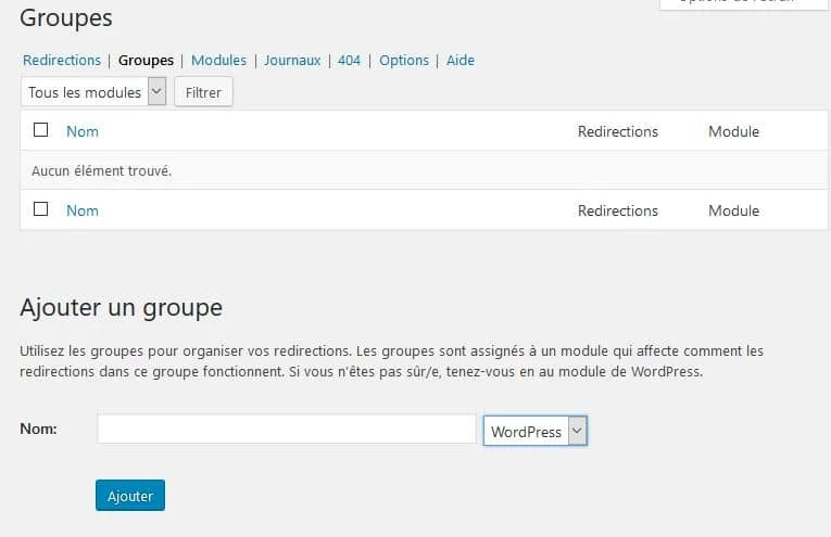creer un groupe redirections