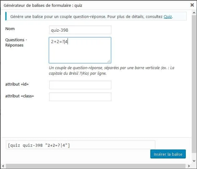creer quizz formulaire