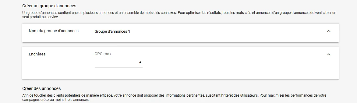 creation d'un groupe d'annonces