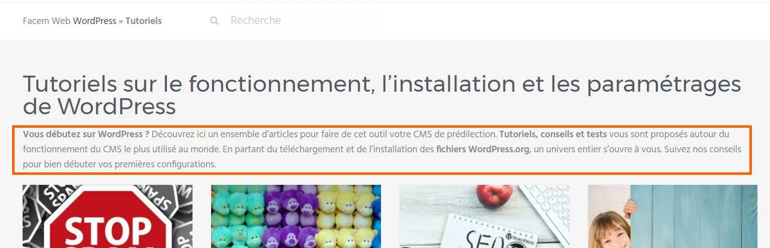 ajout de contenu sur les categories wordpress
