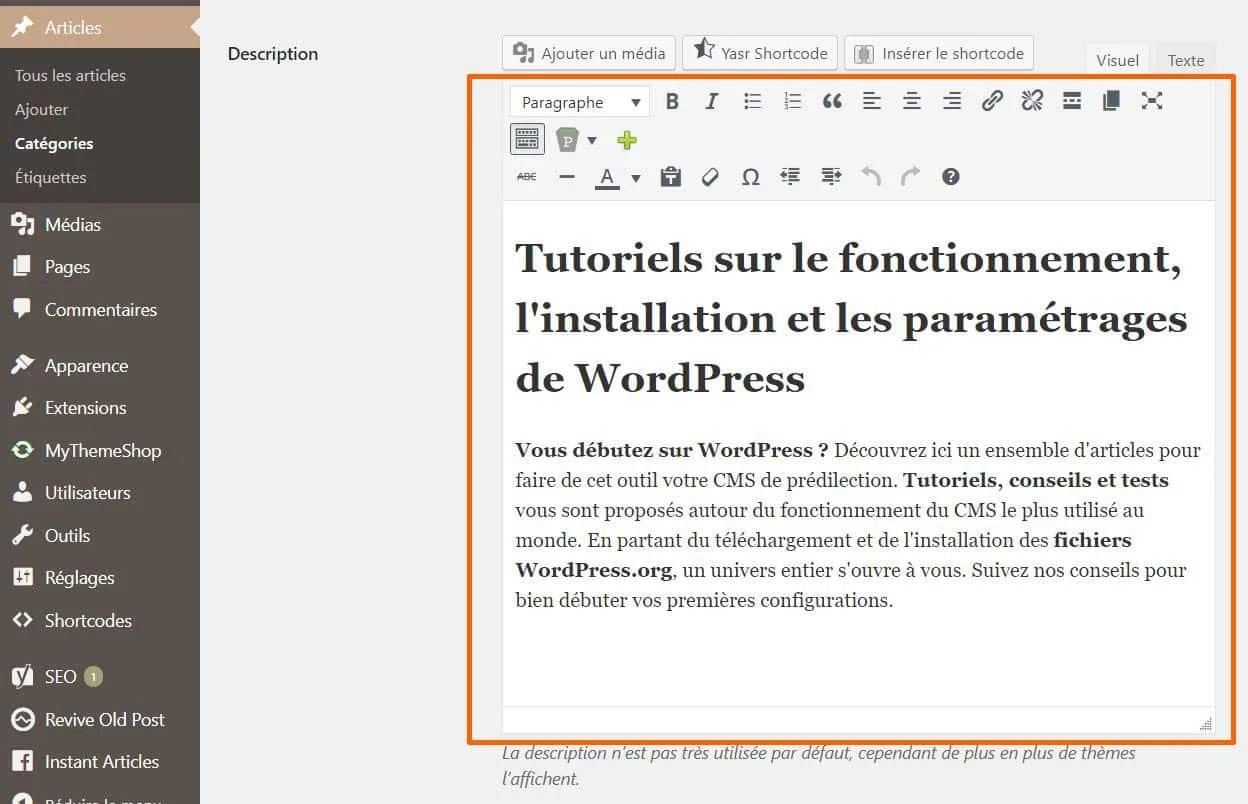 modifier les descriptions des categories pour le seo