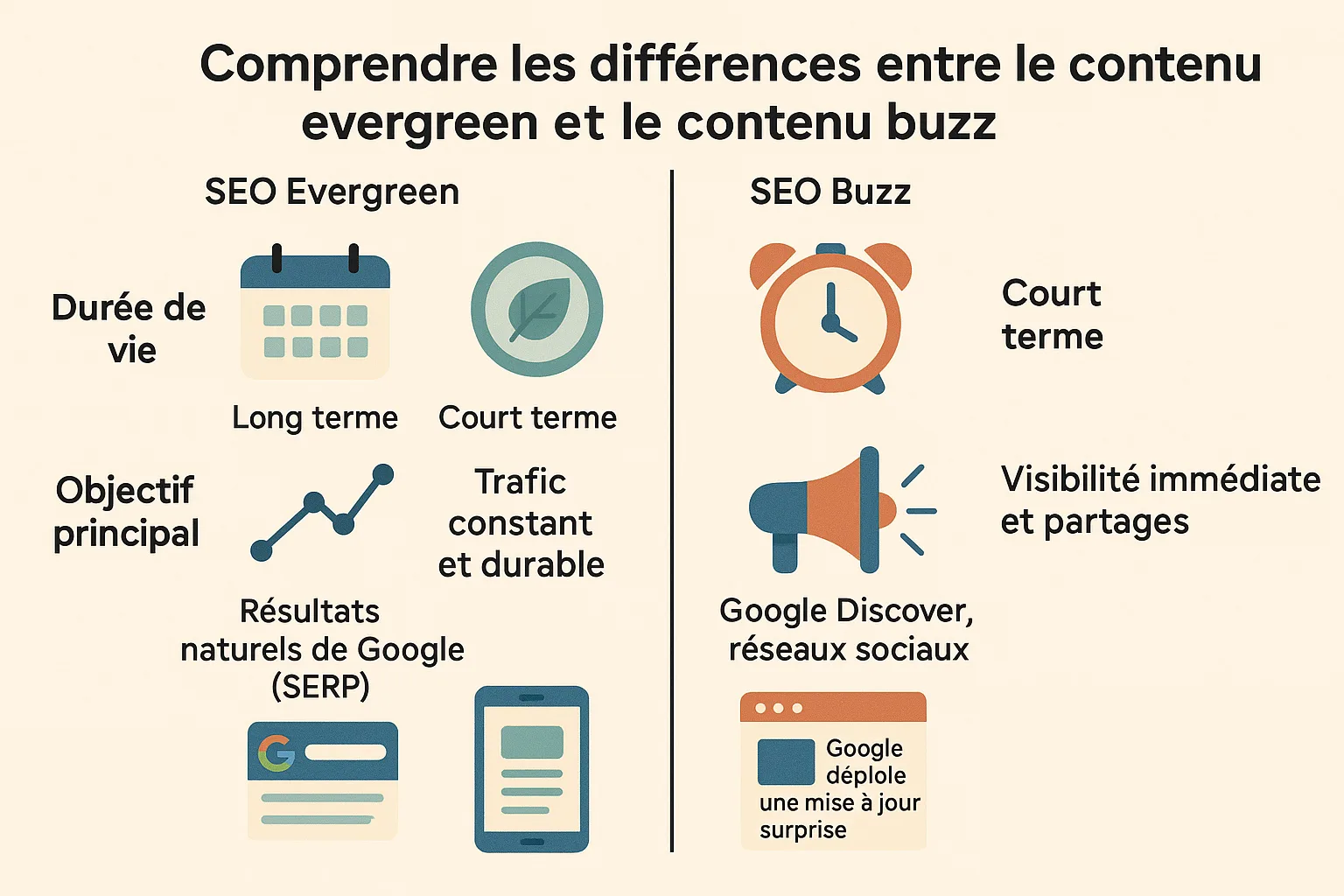 differences contenu evergreen et buzz seo