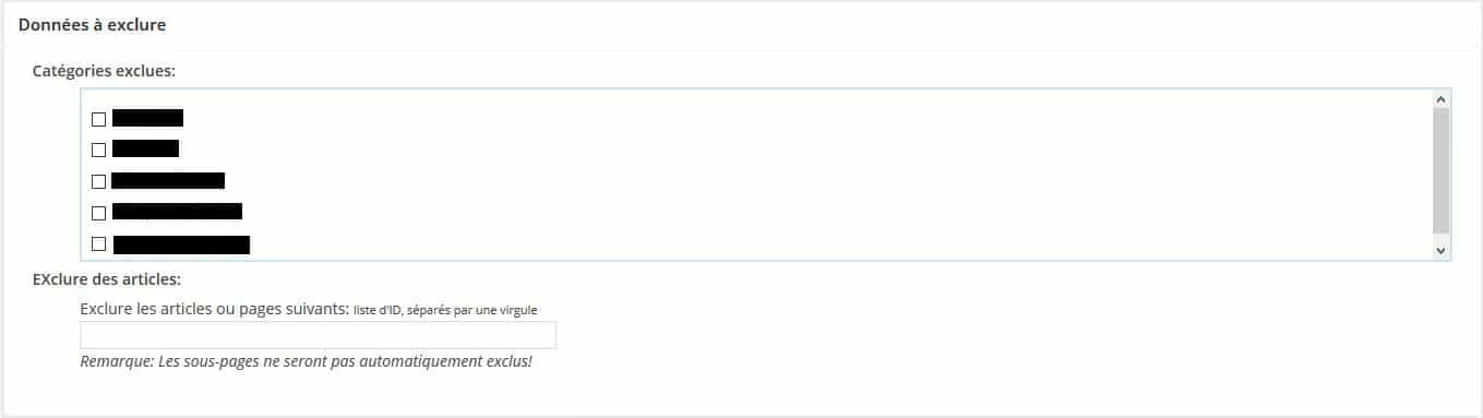 donnees a exclure du sitemap