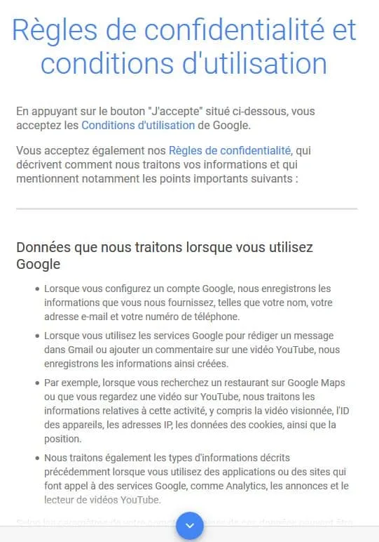 donnees de confidentialites et d'utilisation google compte