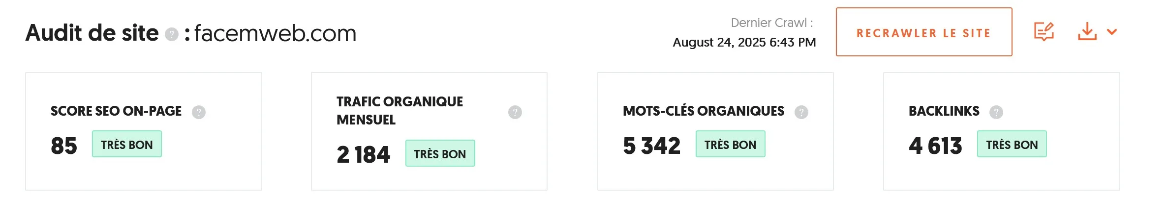 donnees partiels audit de site Facem Web