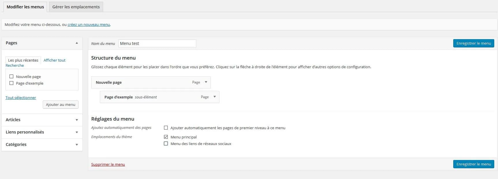 glissement drag and drop menu wp