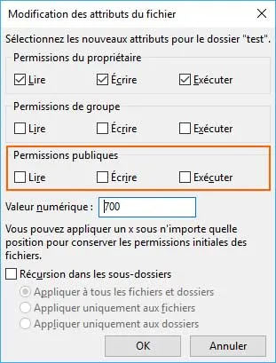 configuration droits dossier htaccess