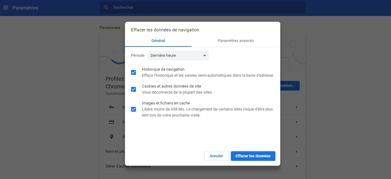 effacer données navigation chrome google