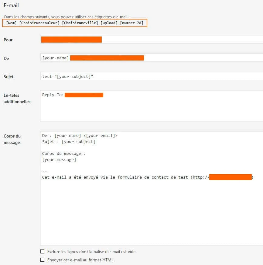 reception e mail contact form 7