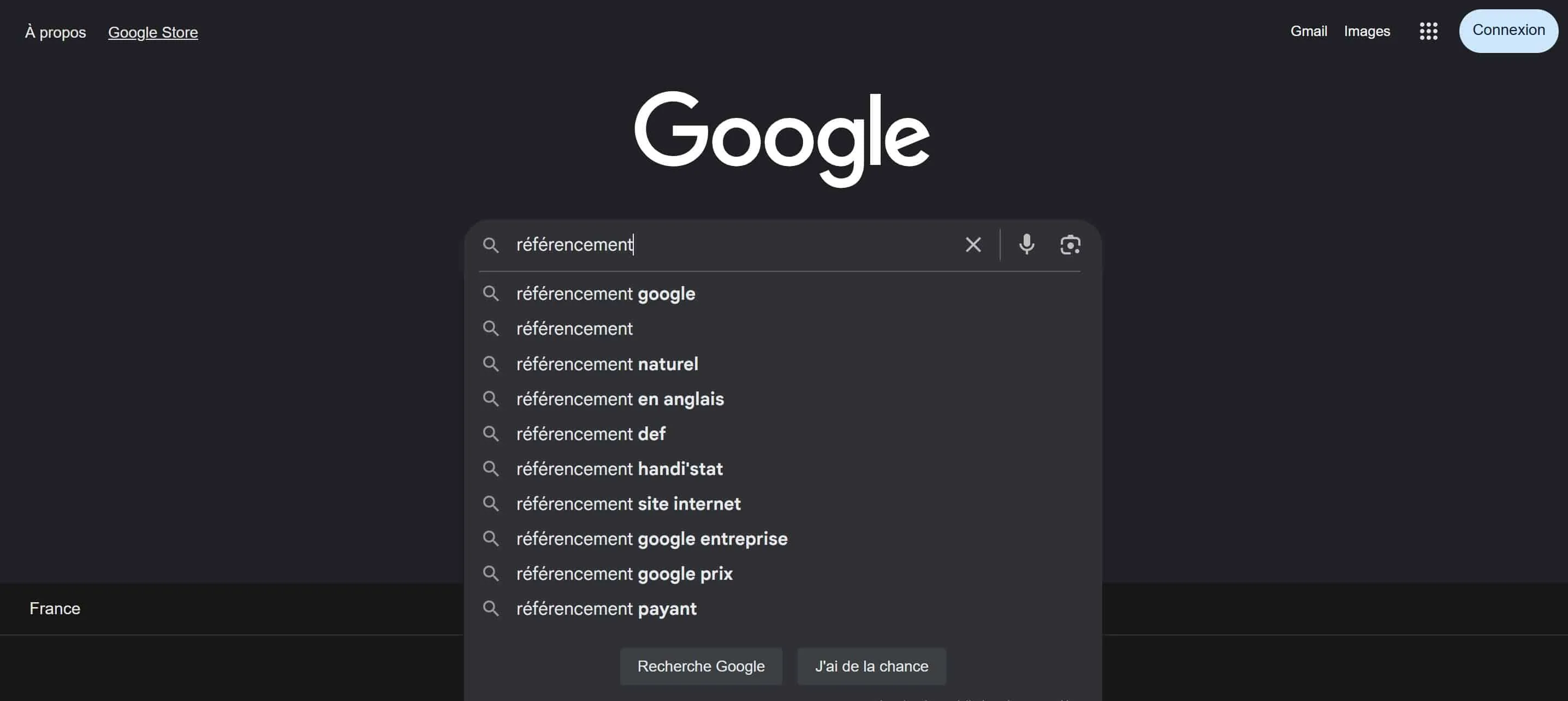 Exemple d'autocomplétion dans la barre de recherche Google