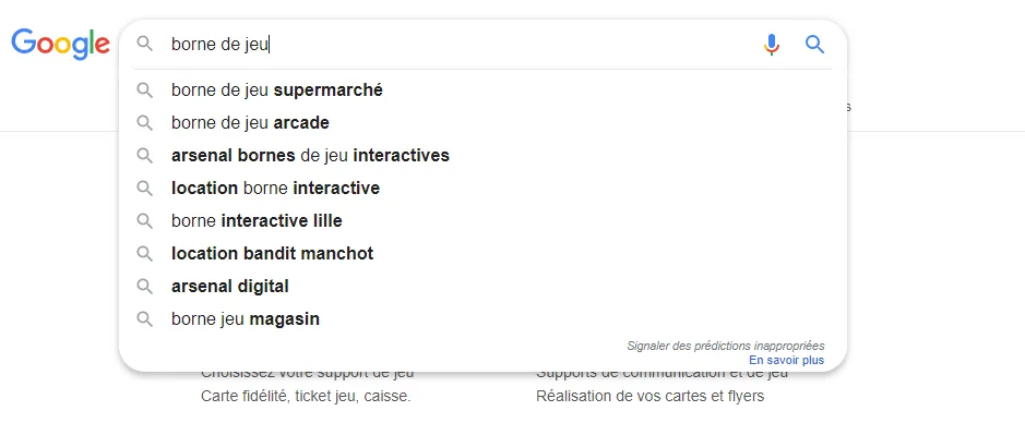 exemple de suggestions dnas la barre de recherches