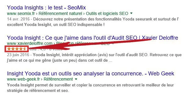 Exemple d'extraits enrichis avec étoiles