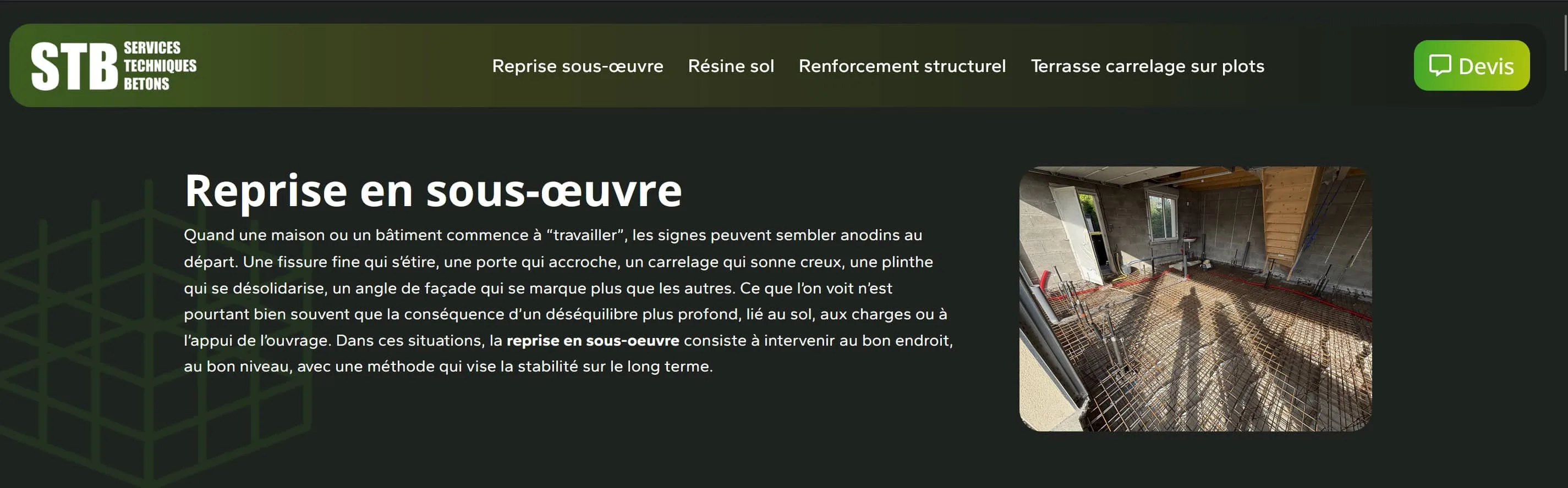Chantier de reprise en sous-œuvre présenté sur le site STB