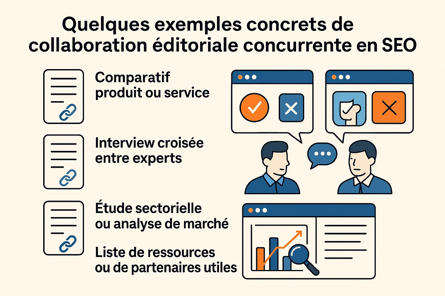 Exemples de collaboration éditoriale entre concurrents en SEO