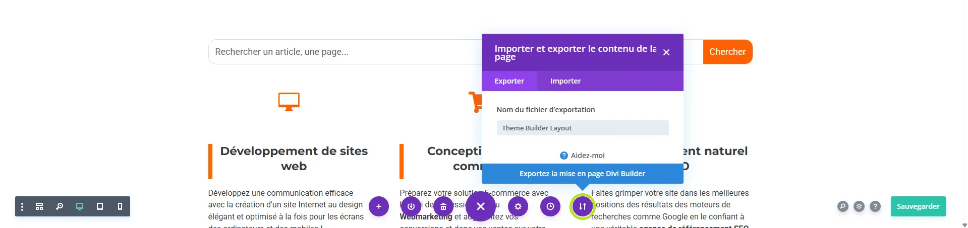 export import page entiere json