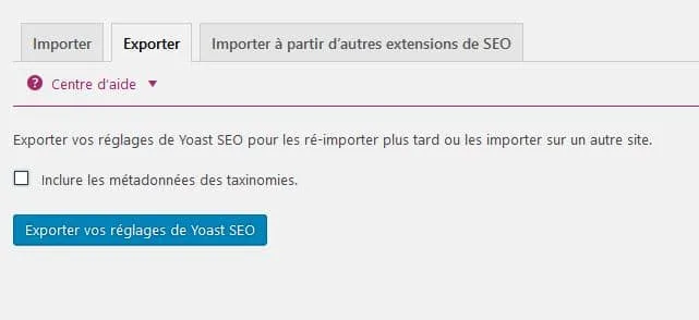 exporter importer metadonnees yoast