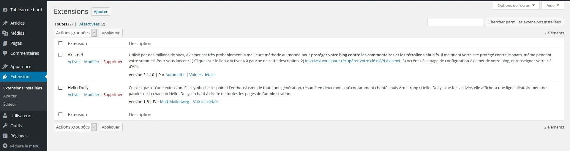ajouter extension ou plugin wp