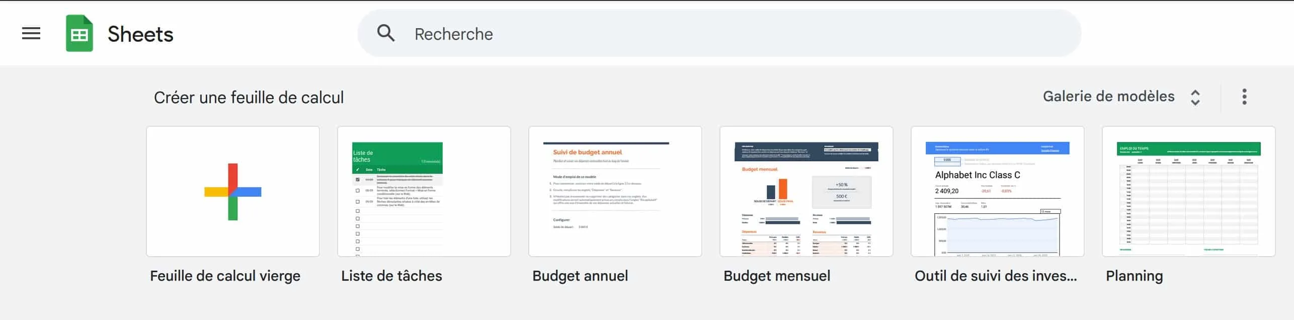Feuille de calcul dans le tableur Google Sheets